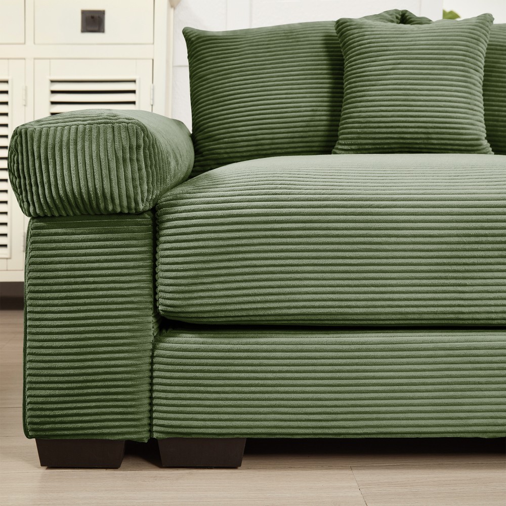 Modular Sectional Sofa 4 Seater Deep Seats Green Corduroy 12 Pillows