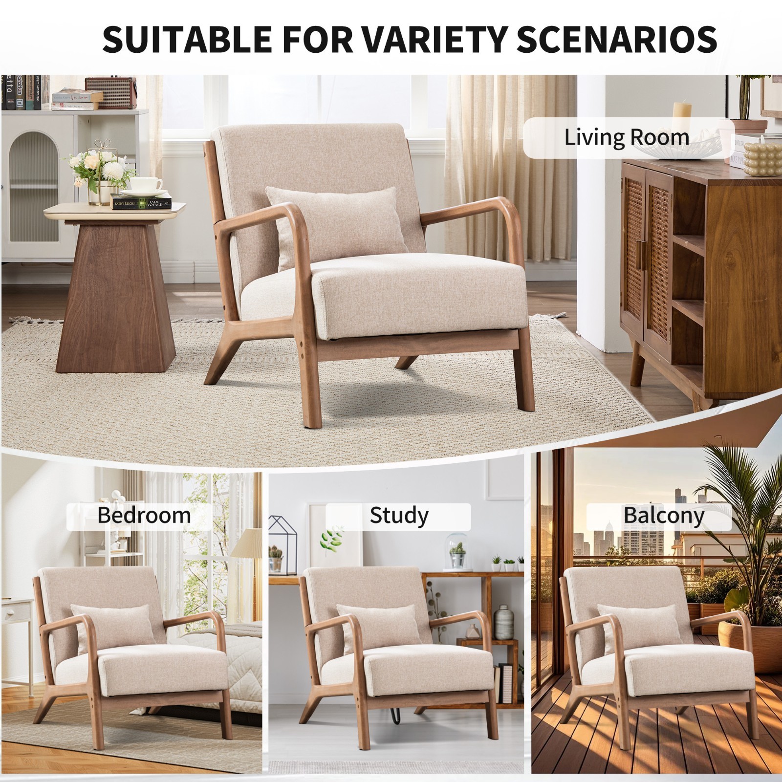Canmov Faux Leather Accent Chair for Living Room, Upholstered Armchair w/ Pillow