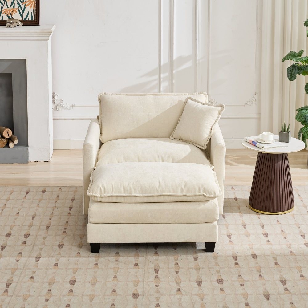 Beige Chenille Single Cloud Sofa Without Armrests Double Layer Cushion