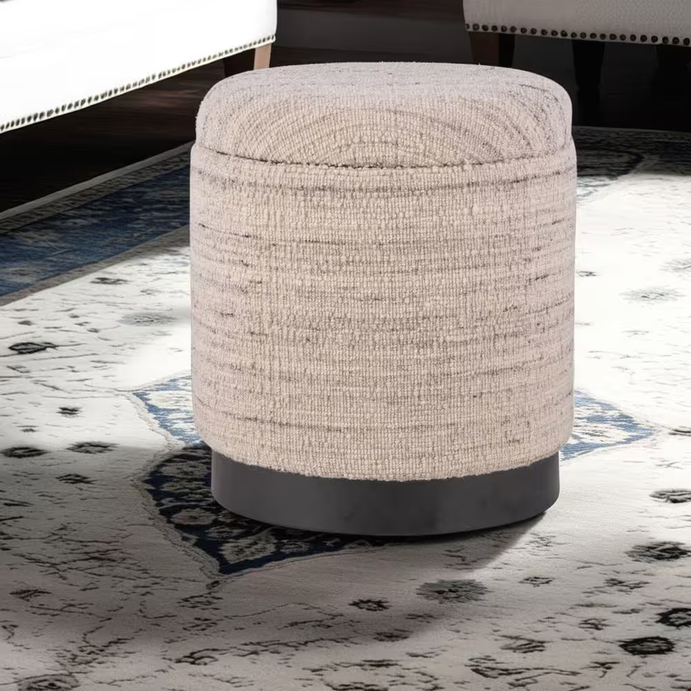 Handwoven Triton Gray Wool 16 In. Storage Ottoman with Matte Black Base