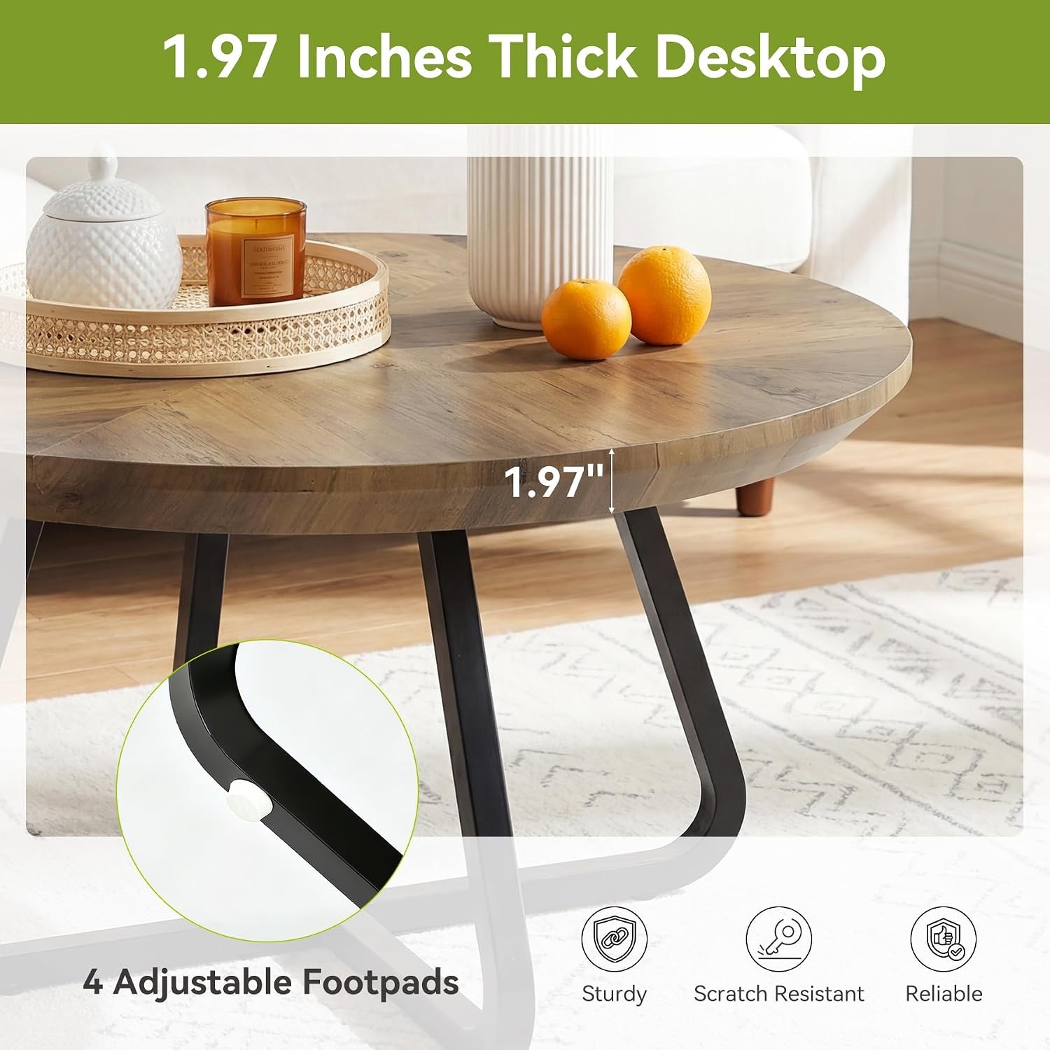 31.5 Inches Round Coffee Table Modern Wooden Center Table Living Room Home