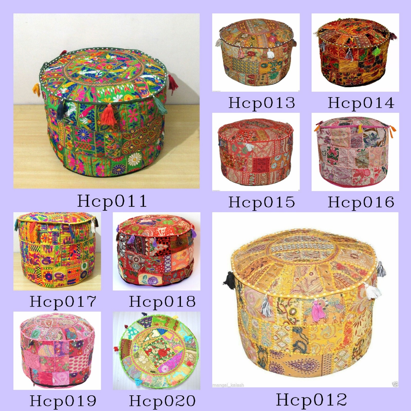Vintage Assorted Patch Work Pouf Ottoman Cover Footstool Ethnic Room Decor