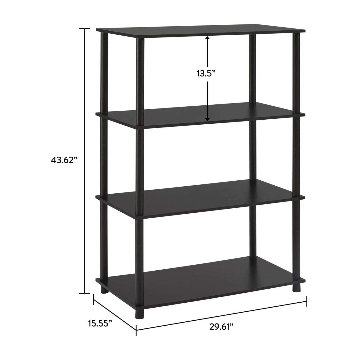 Mainstays No Tools 4-Shelf Bookcase True Black Oak, 29.61″W x 15.55″D x 43.62″H