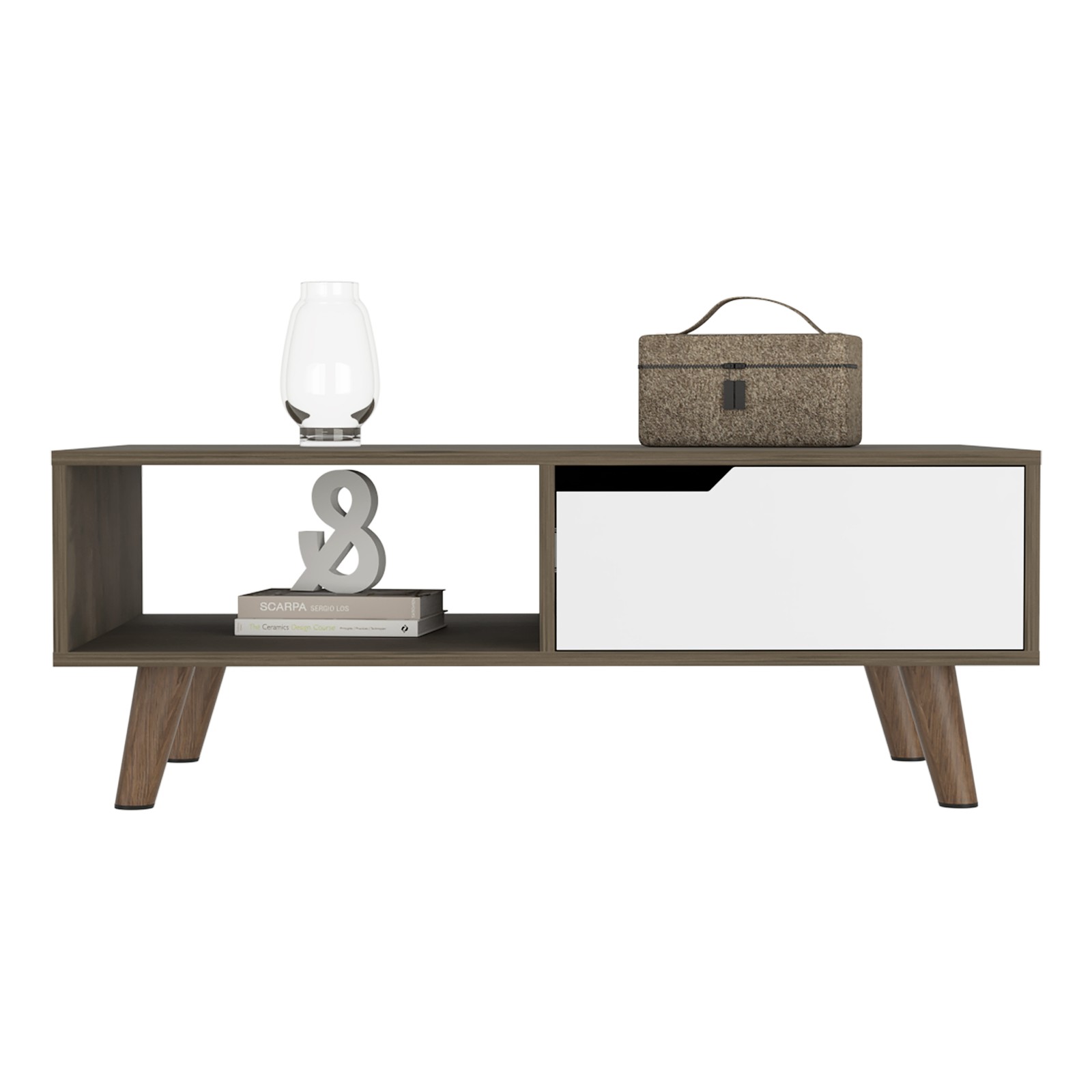 Coffee Table, One Open Shelf, One Drawer, Dark Brown/White