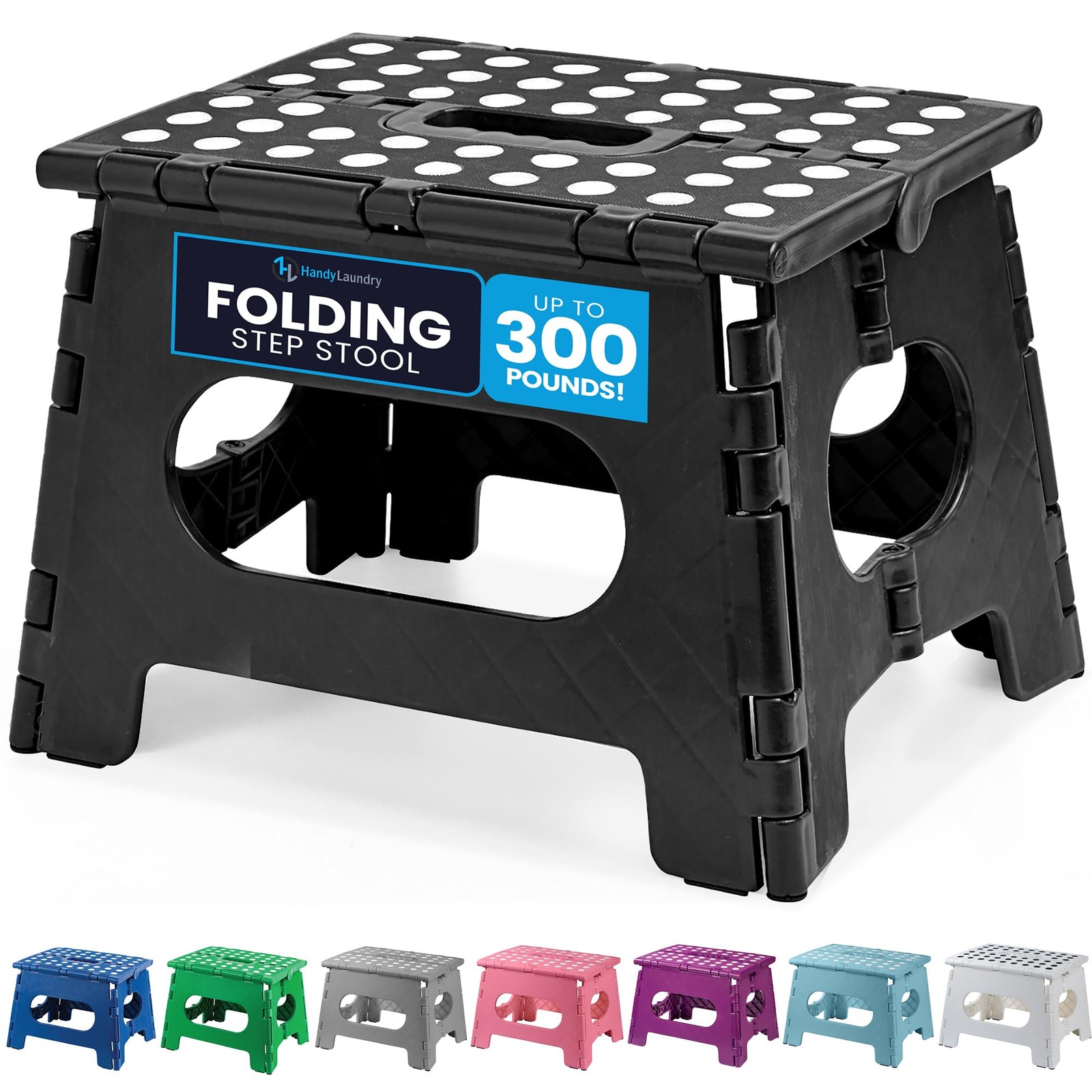 Handy Laundry Folding Step Stool Collapsible Supports Adults Opens Black 9 Inch