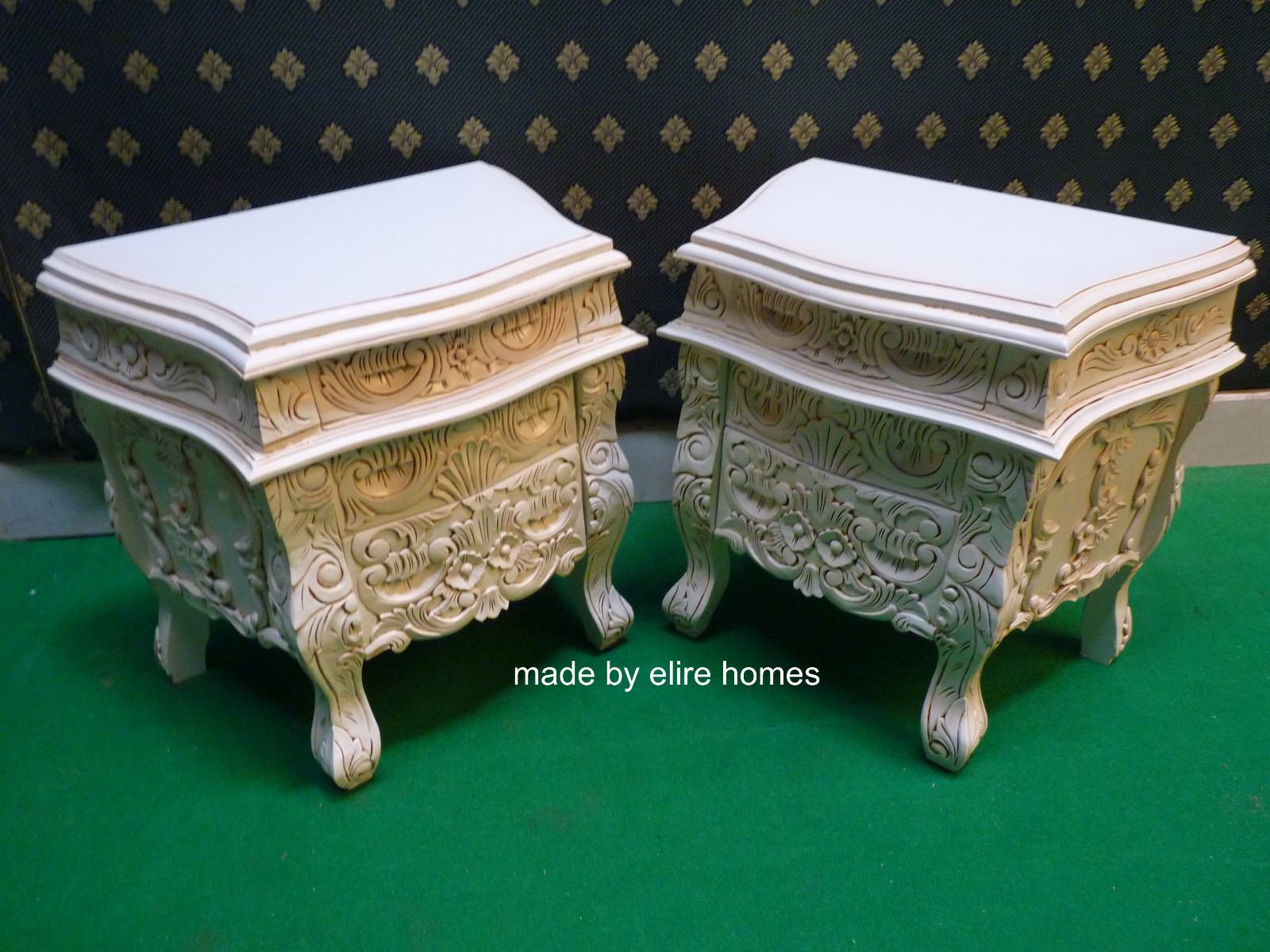 2 x Rococo Bedside tables …. nightstands .. Antique Off White /cream / Ivory