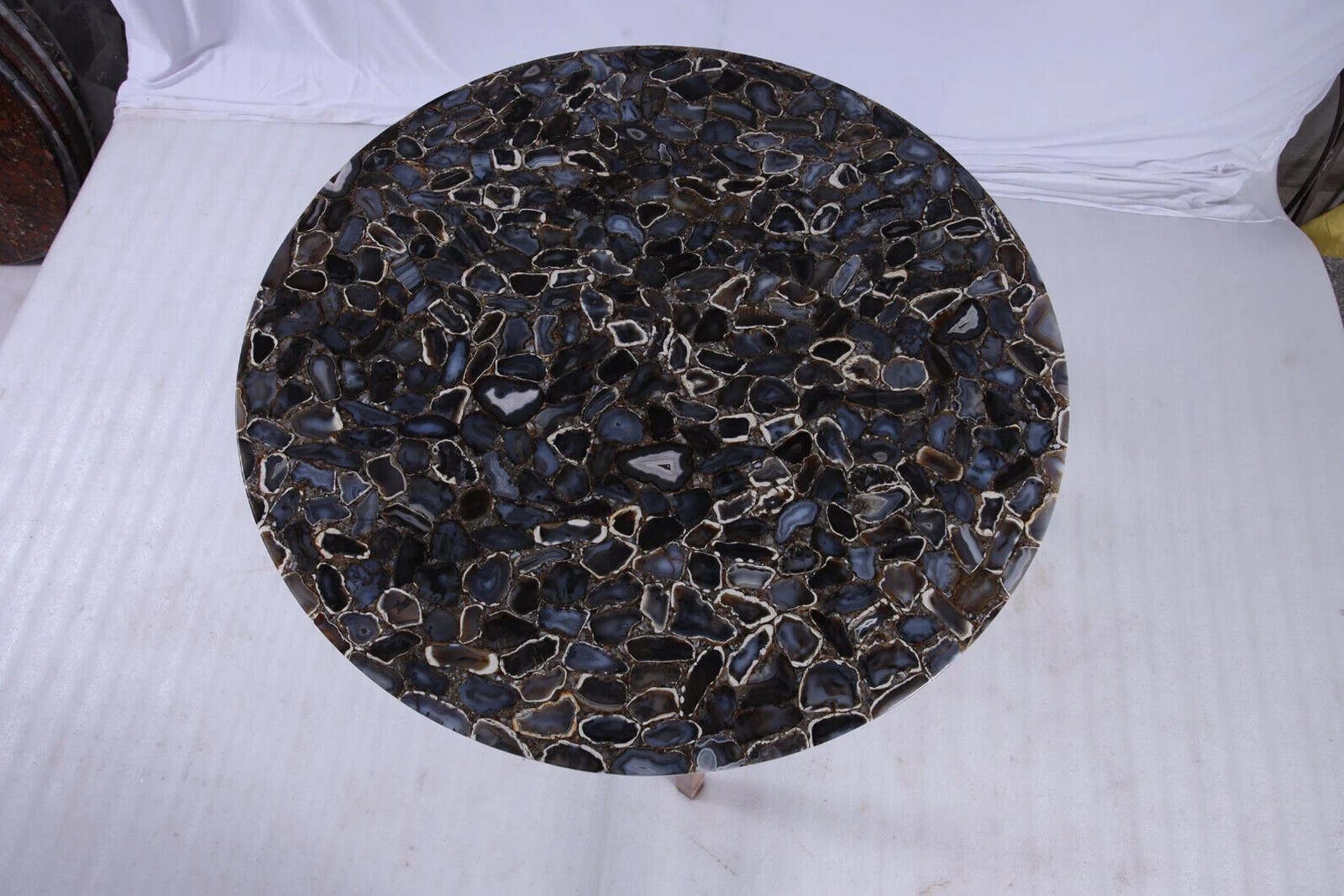 Black Agate Coffee Table Top with Royal Look Round Shape Epoxy Breakfast Table