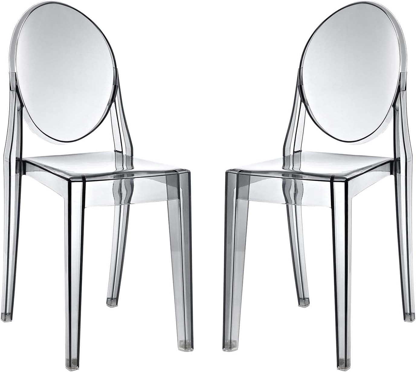 Casper Modern Acrylic Stacking Two Dining Side Chairs in Smoke