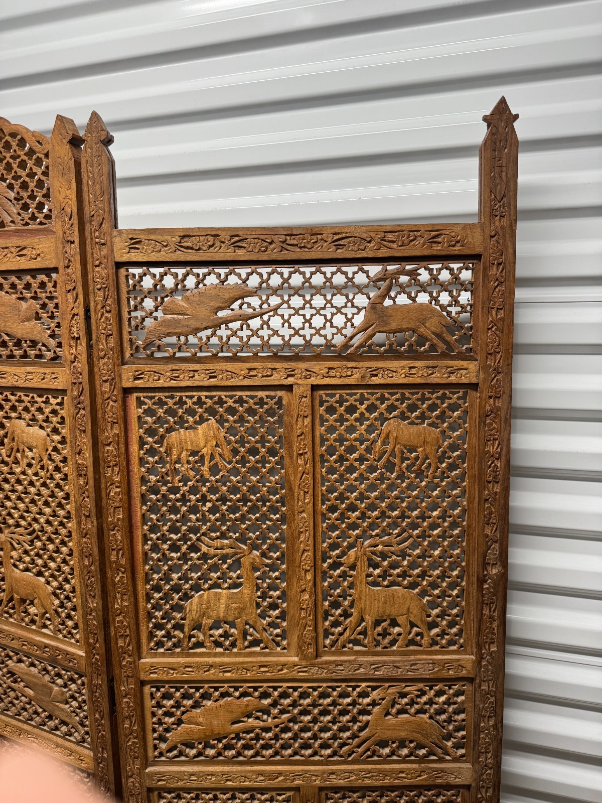 Mid-Century Carved Folding Four Panel Room Divider Screen NO SHIPPING