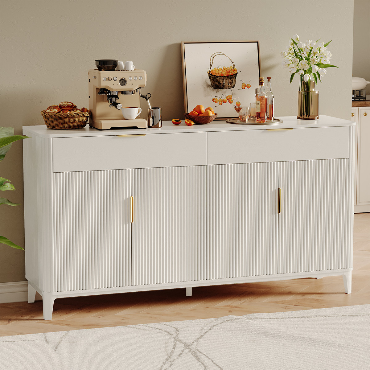 63″ Large Buffet Sideboard with Storage, 31″ Tall Kitchen Buffet Storage Cabinet