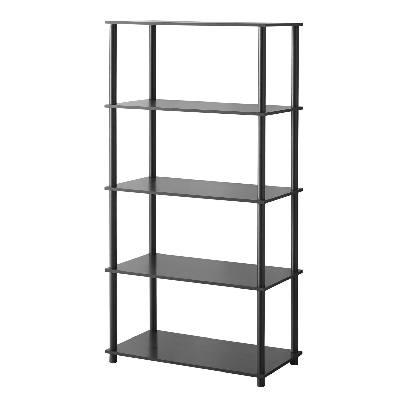 No-Tools 5-Shelf Storage Bookcase, True Black Oak, Living Room Display