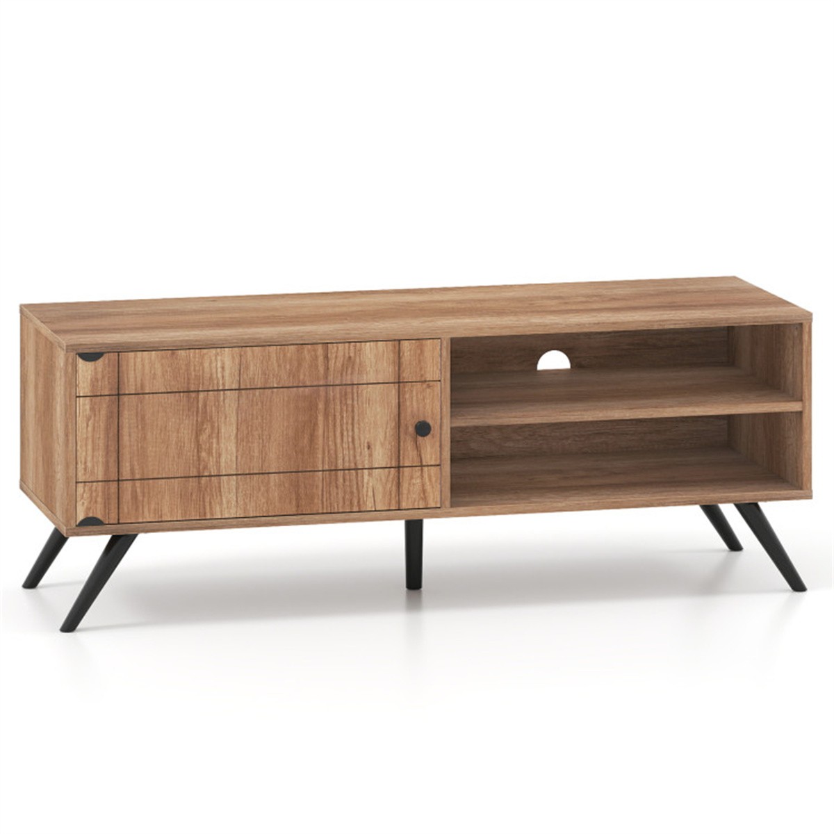 Oak Mid-Century TV Stand for 55-Inch TVs 210 Lbs Capacity Entertainment Center