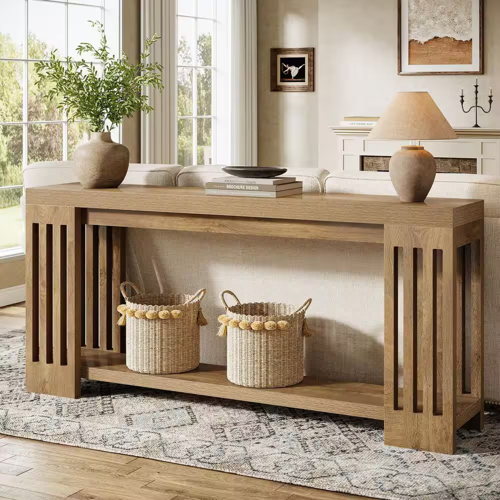 Turrella 70.9 In. Light Brown Entryway Table, Rectangle Wood Console Tables with