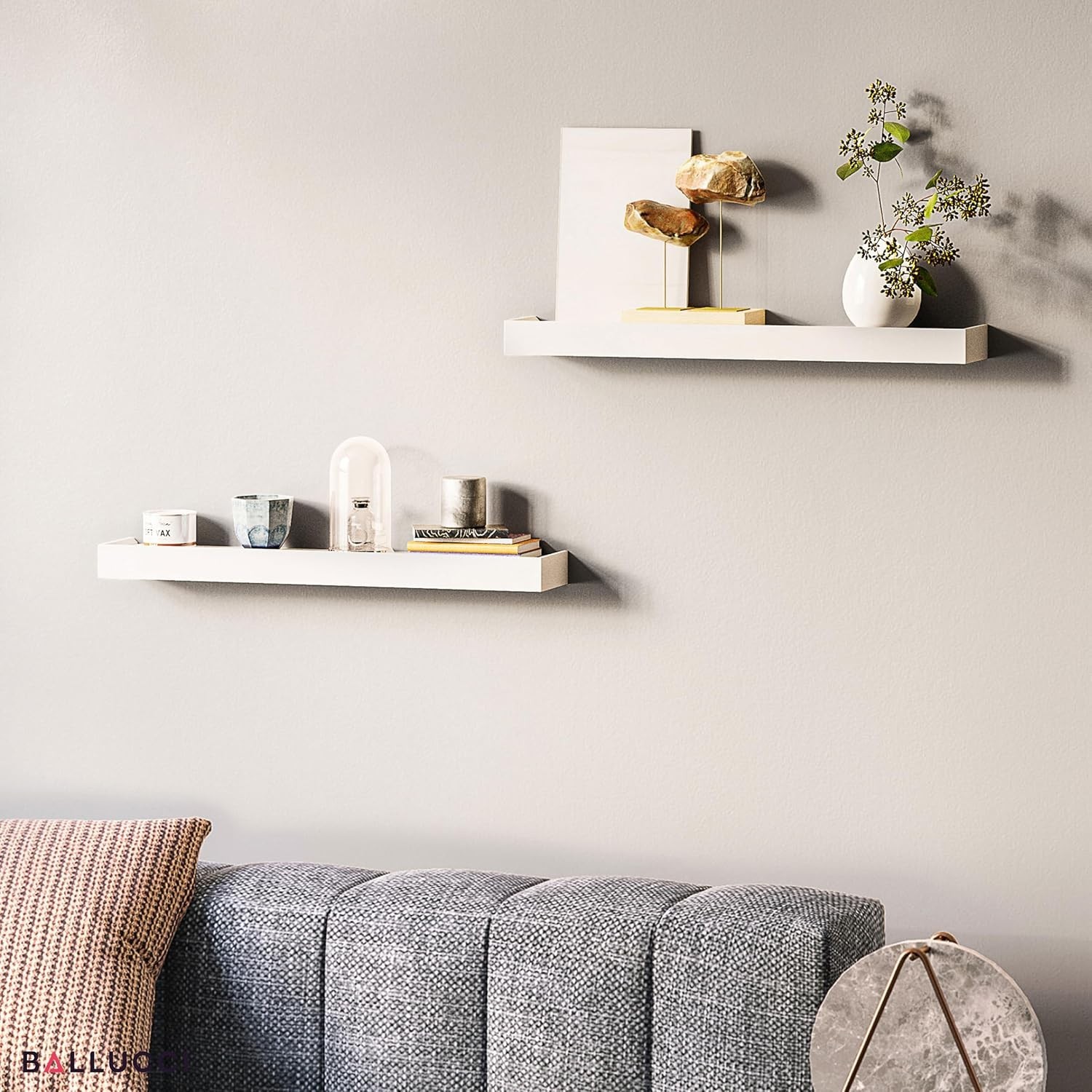 Space-Saving 24″ White Floating Wall Shelves – Set of 2 with Adjustable Design