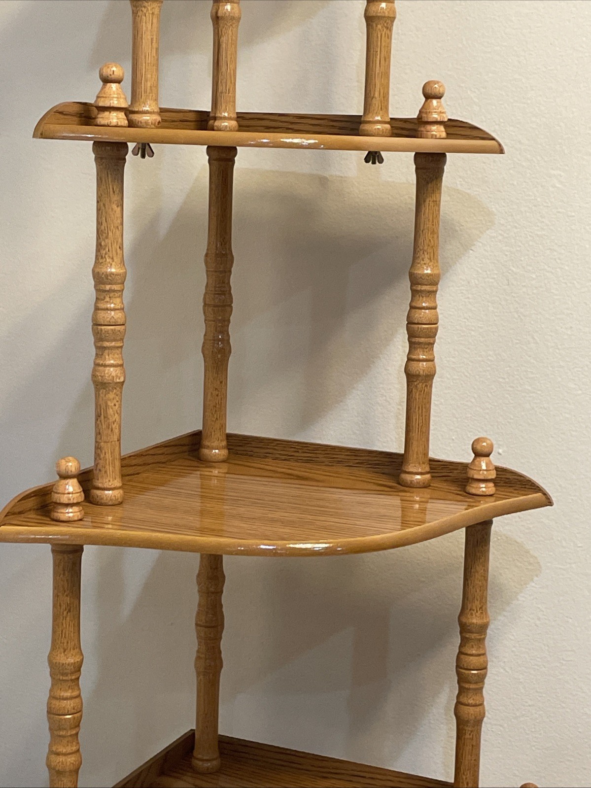 Vintage 5-Tier Oak Wood Corner Shelf Display Etagere Spindles Victorian Colonial