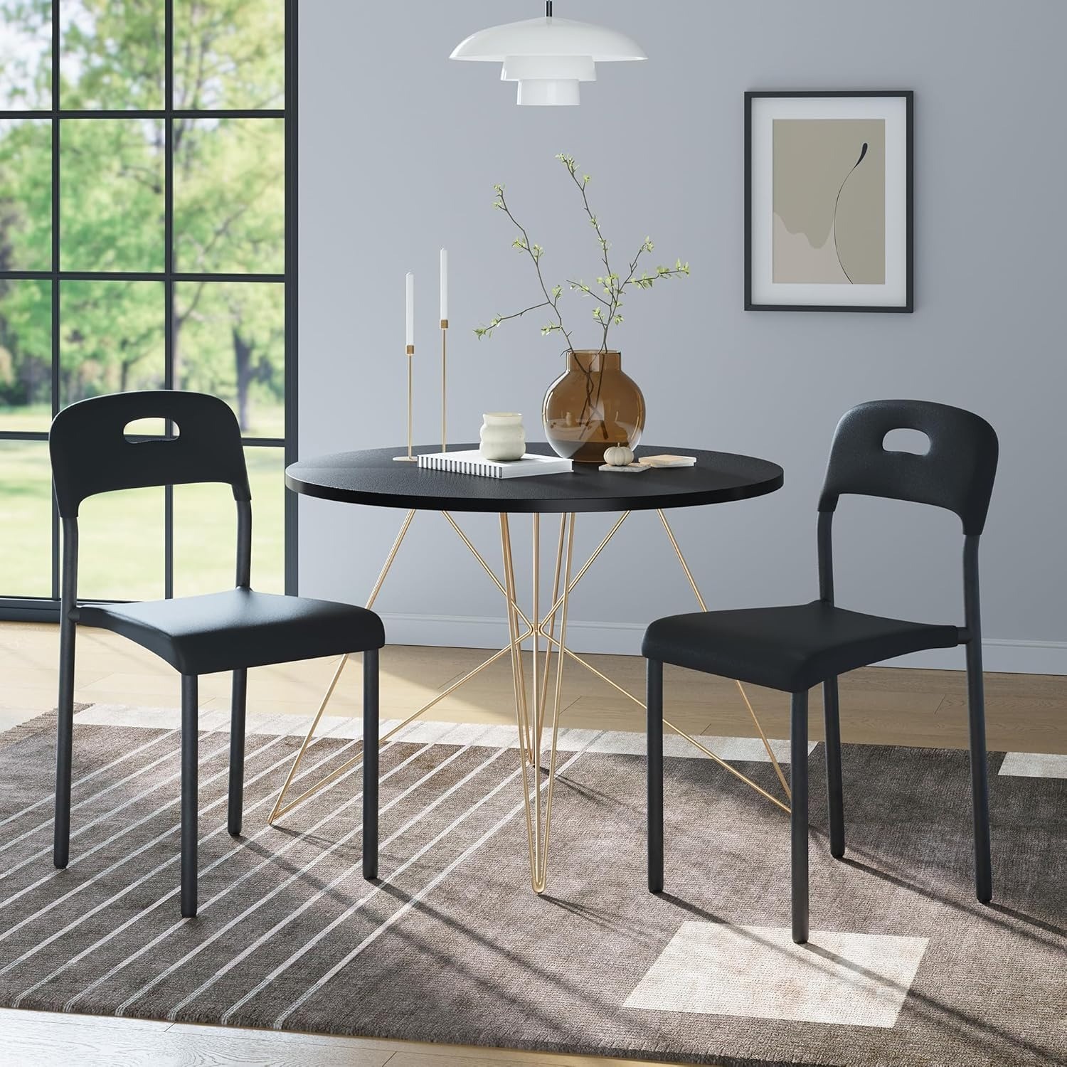 Dining Chairs Set Of 2 Stackable Plastic Kitchen Chairs Metal Legs Ergonomic Bac
