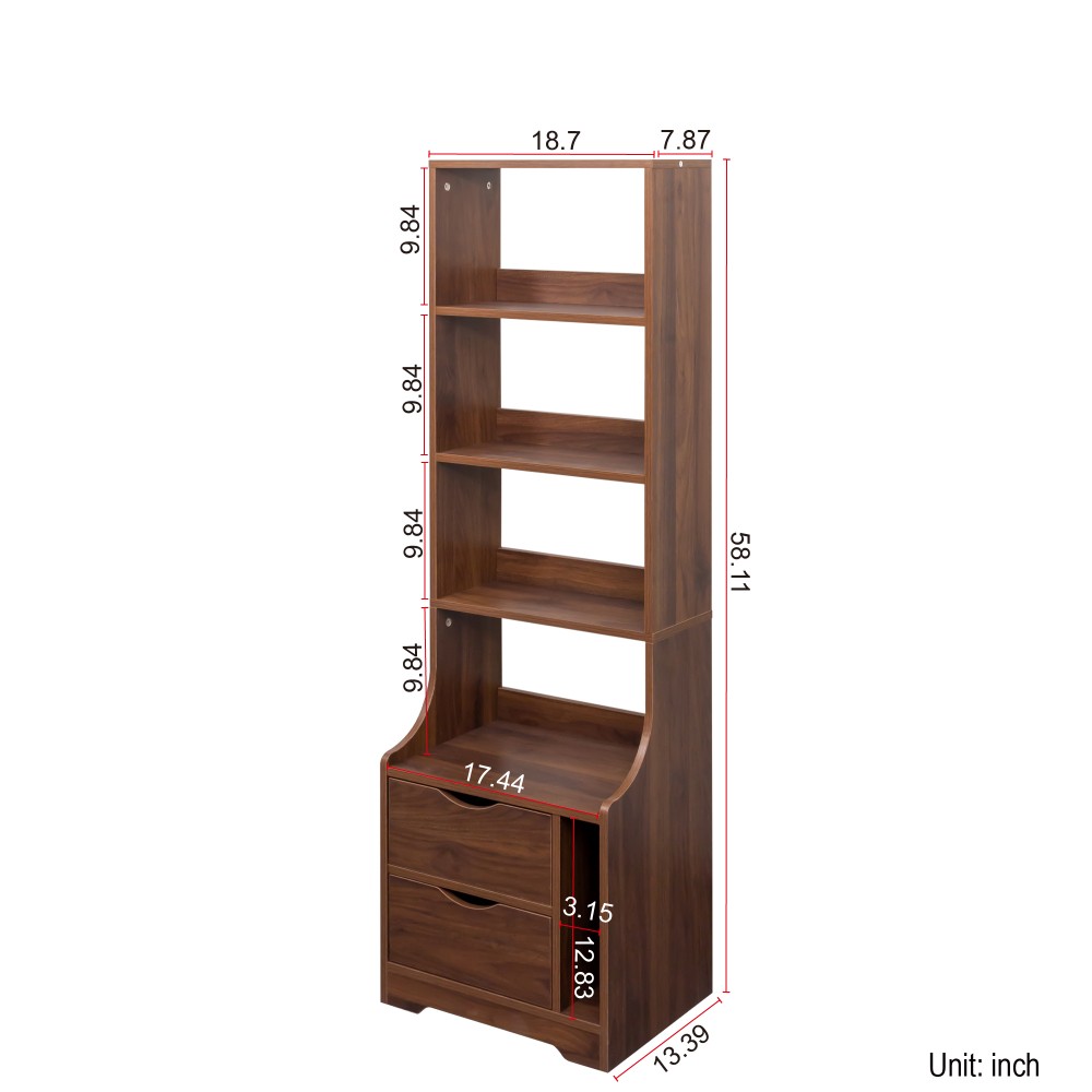 Bedside table with bookshelf and two storage drawers