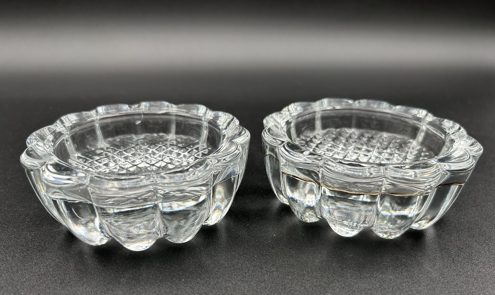 Vintage Pair Of VMC Reims France Glass Furniture Risers or Coasters