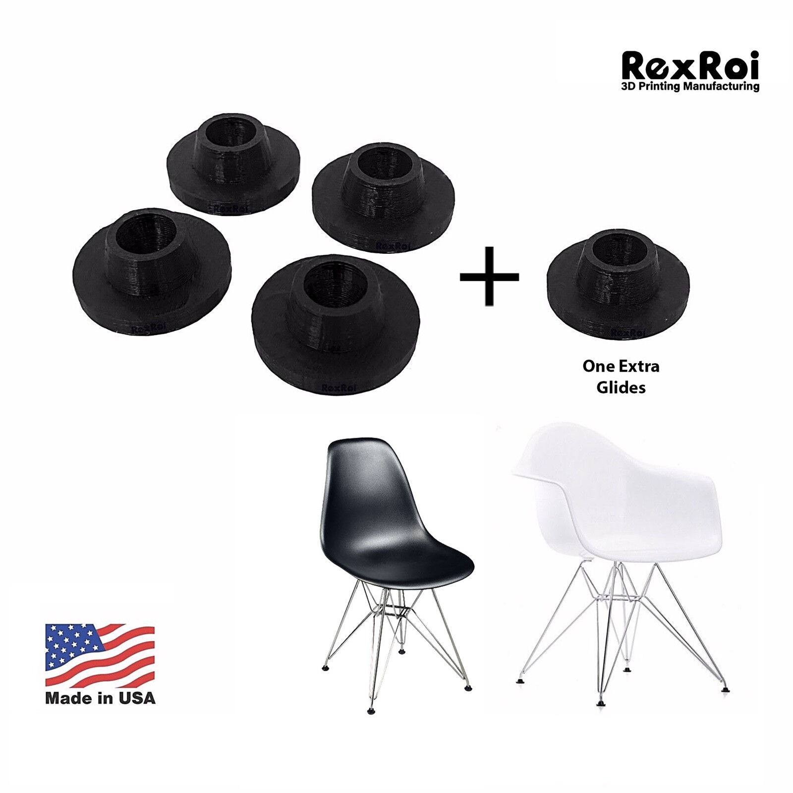 4+1 Chair Glides Replacement of Eames Eiffel Style Furniture Feet