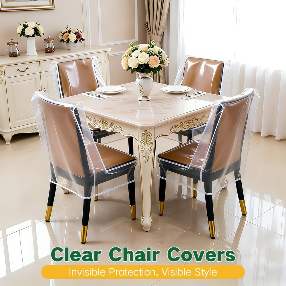 Chair Covers for Dining Chairs, 4 Pack – W/21 X D/18 Fits 16-23″ | Plastic Dinin