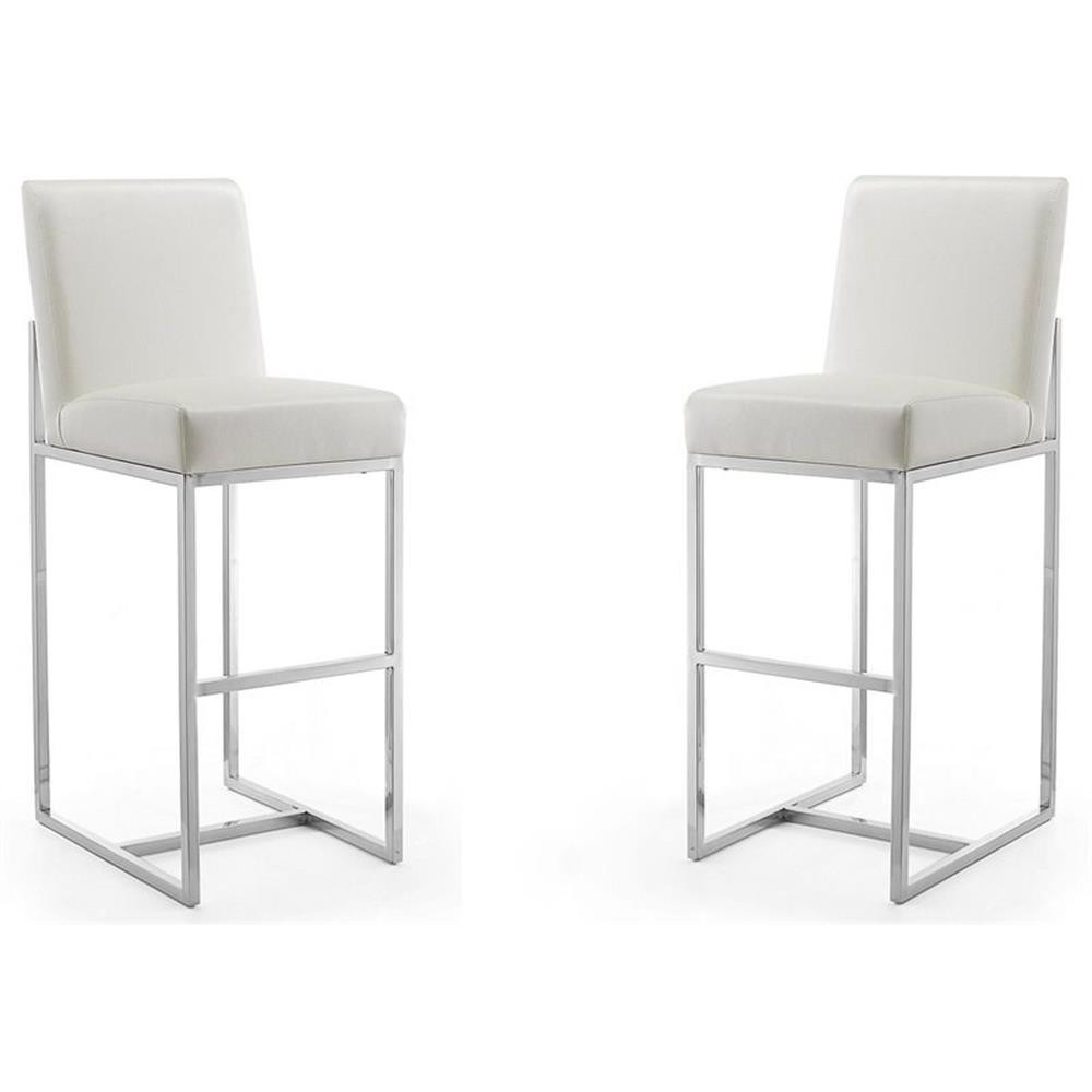 Manhattan Comfort Element 29.53″ Faux Leather Barstool in White (Set of 2)