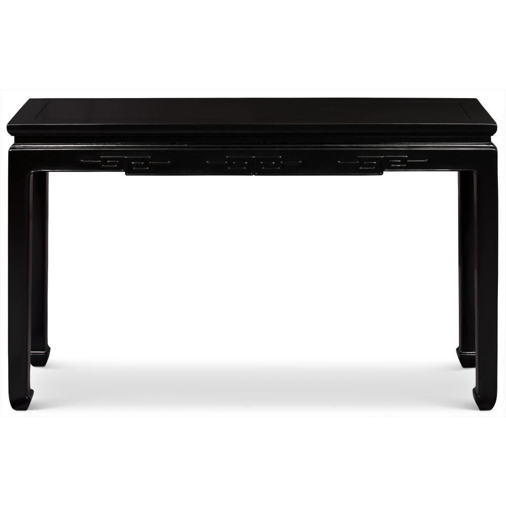 US Seller – 48in Matte Black Elmwood Chinese Key Motif Asian Console Table