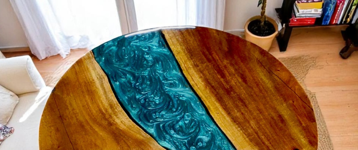 12″ Green Epoxy Resin Coffee Table Elegance Home Furniture Living Room Interior