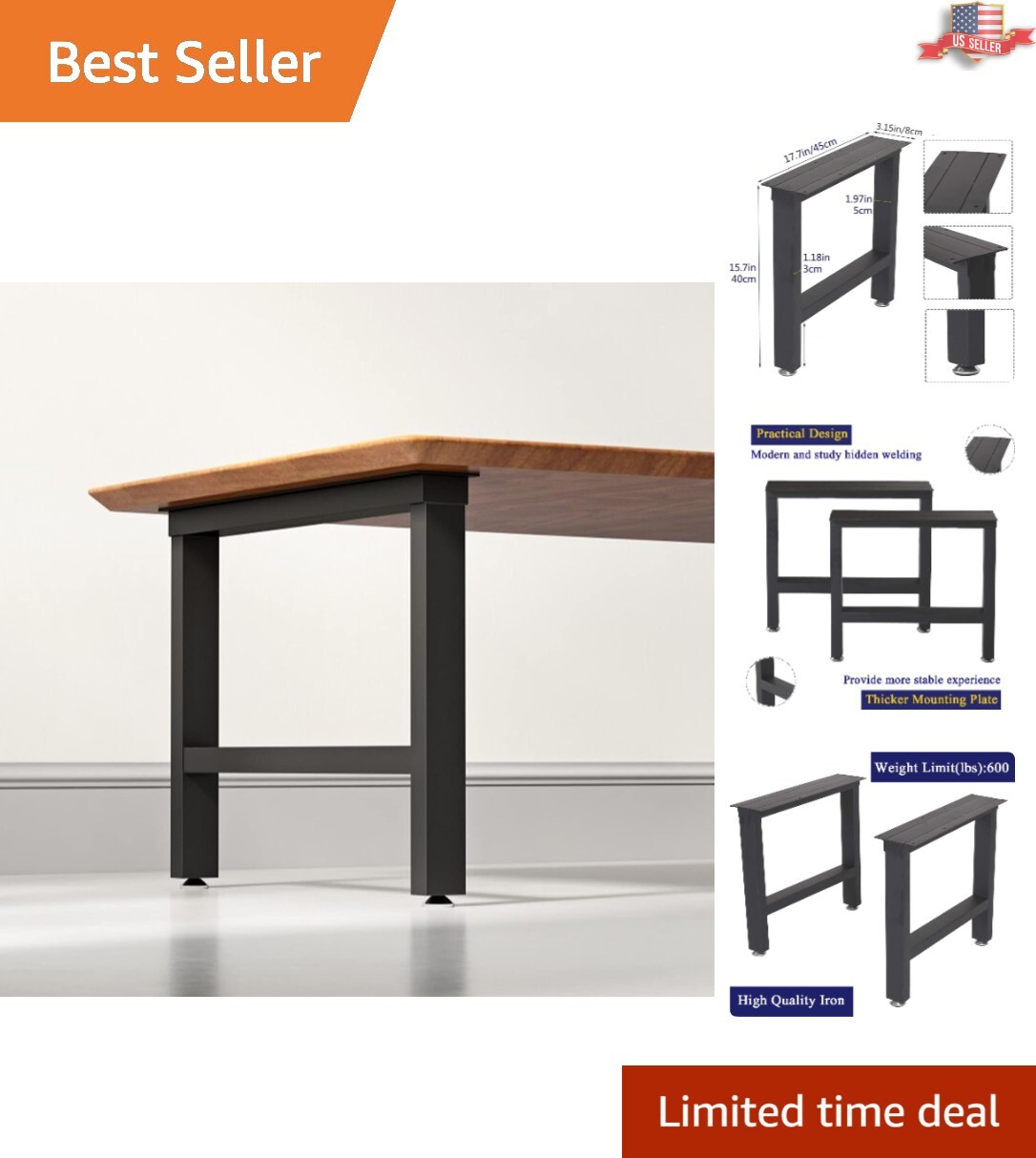 Modern Industrial Metal Bench Legs – Easy Installation and Rust-Resistant Finish
