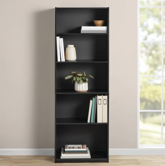 Mainstays 5-Shelf Bookcase with Adjustable Shelves, True Black Oak