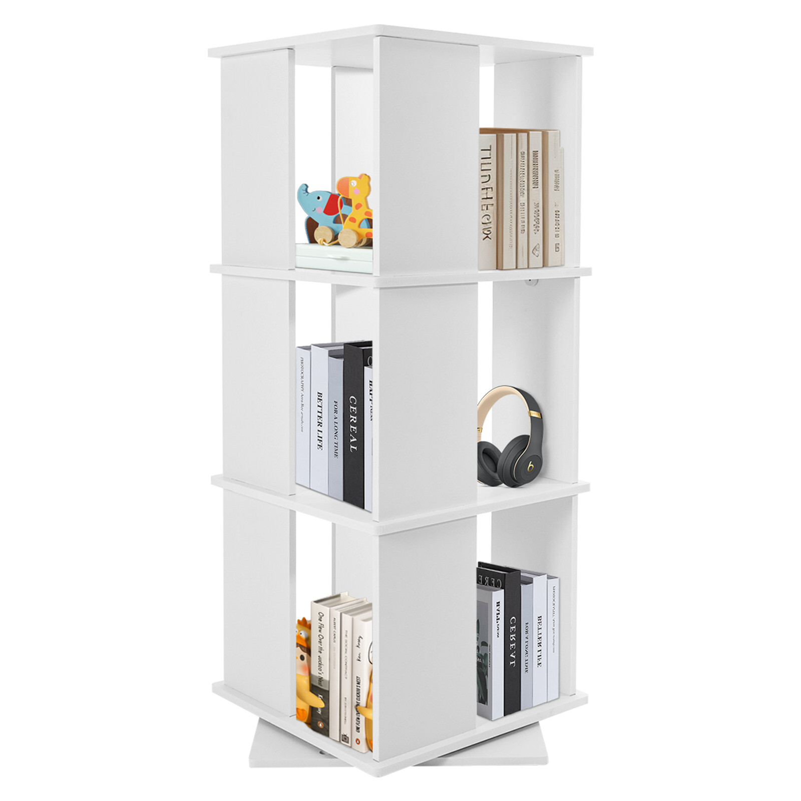 3 Tiers 360° Rotating Bookshelf Display Free Standing Wood Bookcase Storage Rack