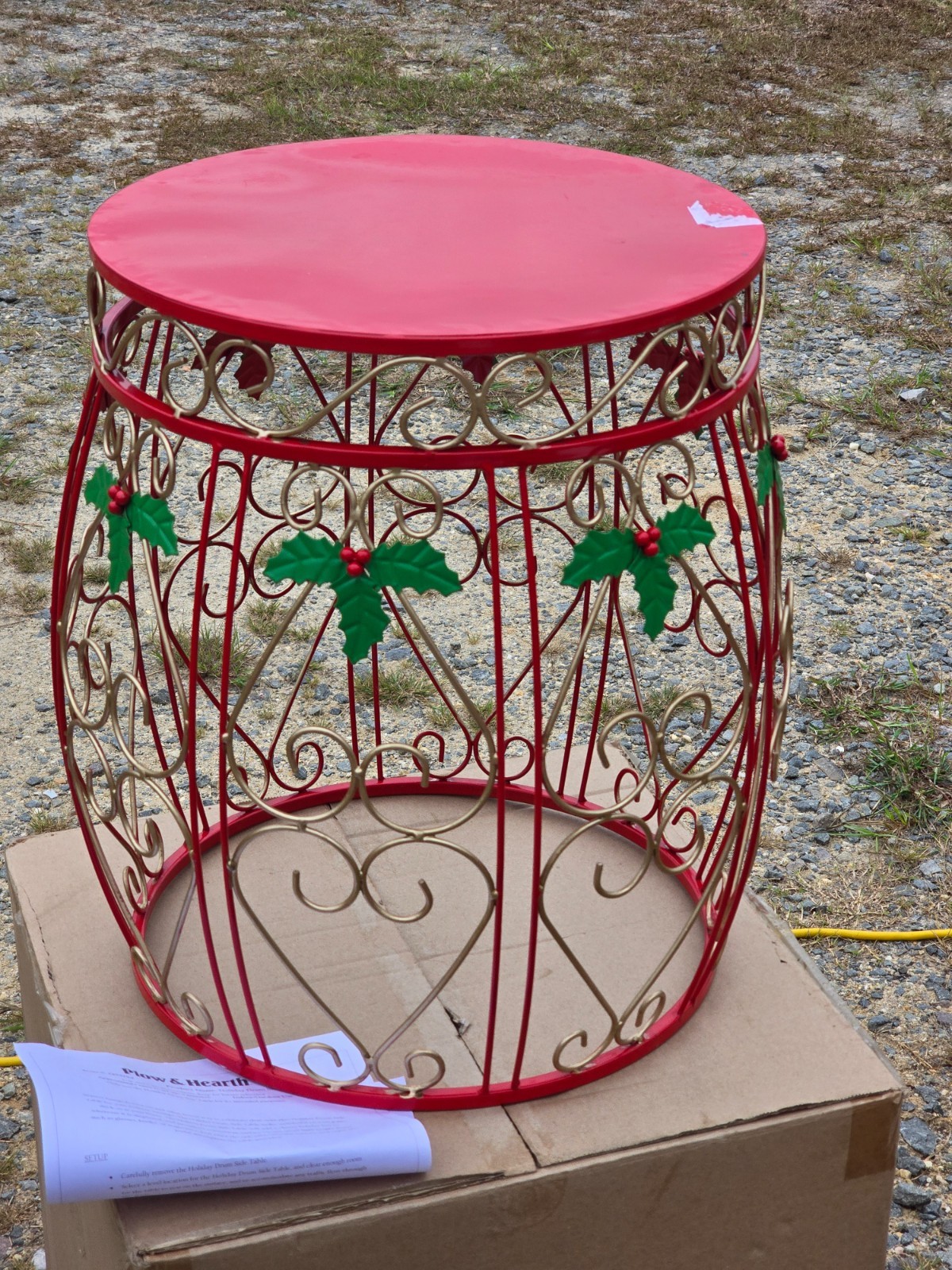Plow & Hearth Holiday Drum Accent Table Indoor Outdoor Christmas Metal Stand