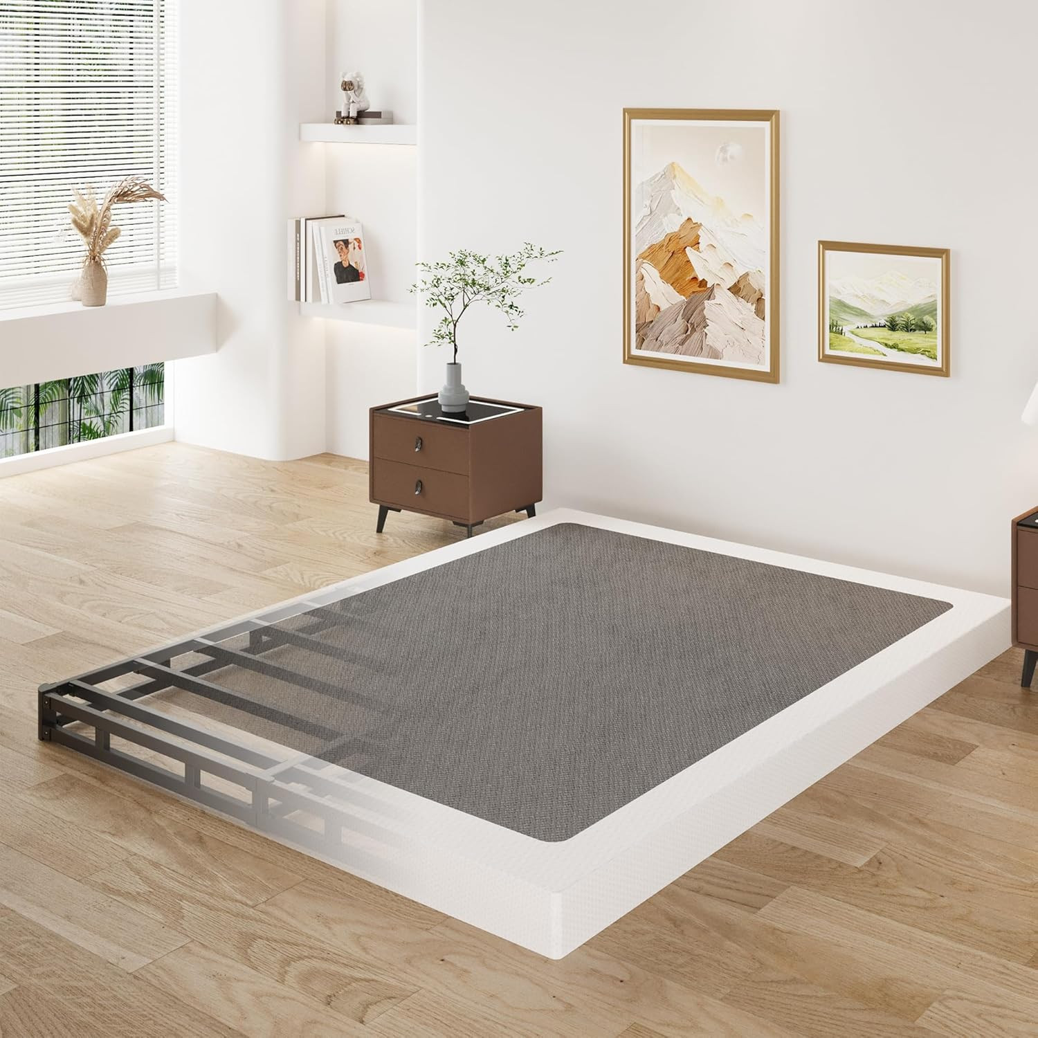 Lutown-Teen 3 Inch King Box Spring Low Profile, Heavy Duty Metal King Size Box S