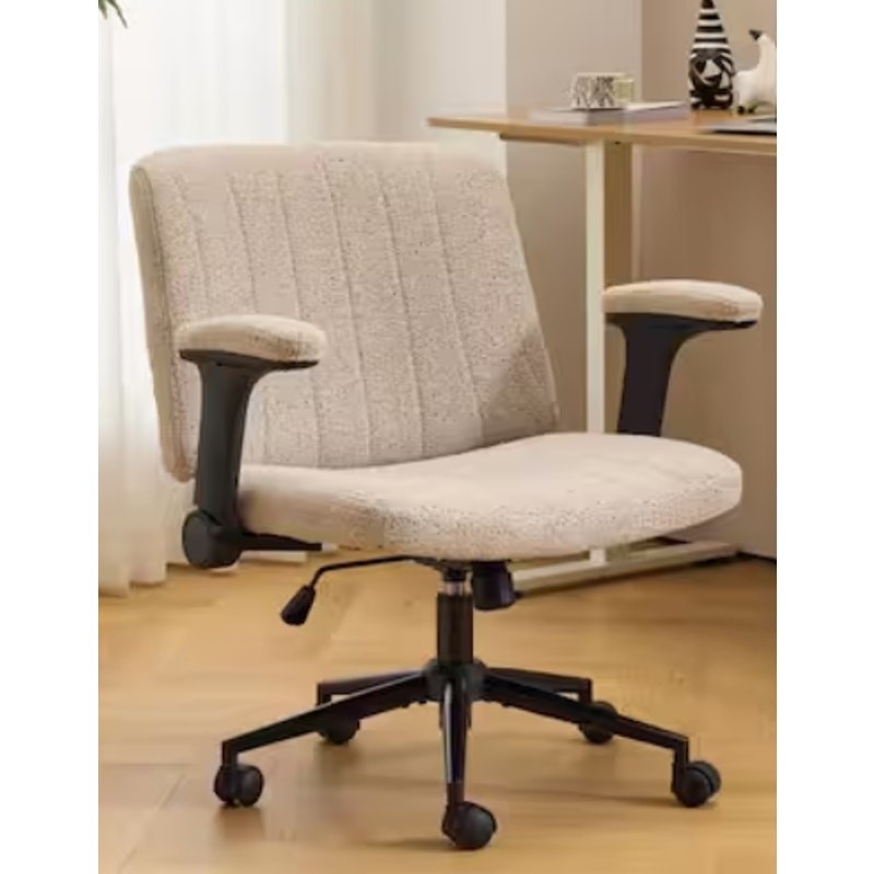 Chenille Fabric Adjustable Height Swivel Task Chair in Khaki with Adjustable Arm