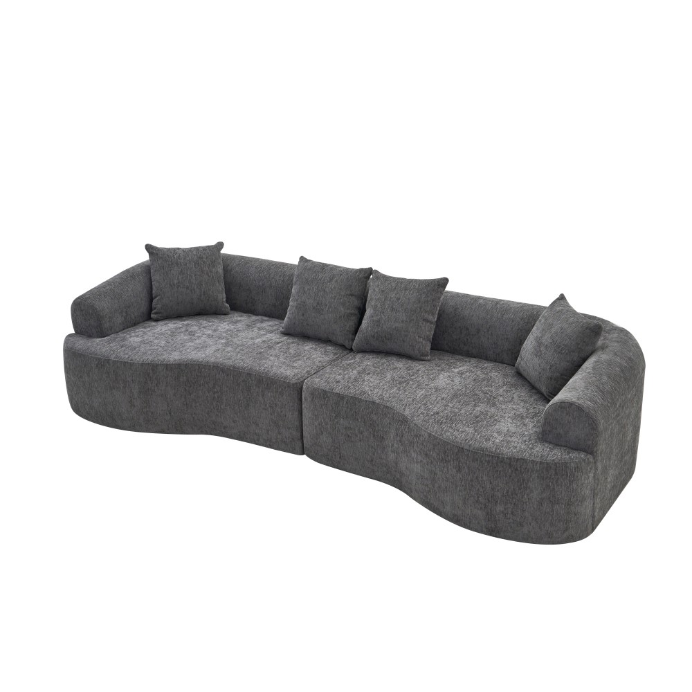Curved Boneless Sofa,Compression Modular 108” Sectional,White High-Density