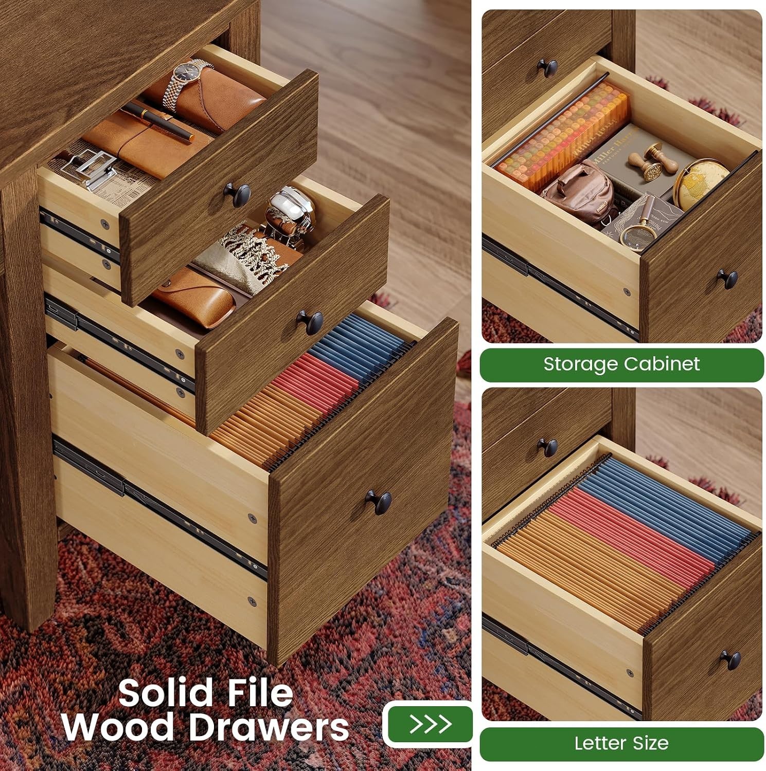 58.3″ Solid Pine Wood Computer Desk w/4 Drawers &Storage Shelves for Home Office