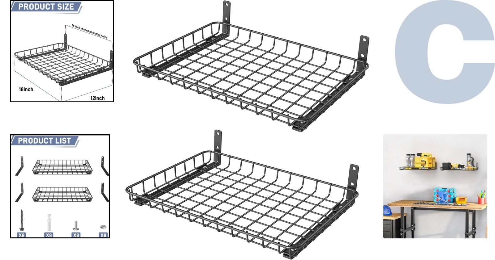 Space-Efficient Wall-Mounted Shelves, 12×18 inch, Strong & Safe Storage Solution