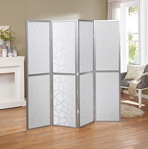 Room Divider 4 Panel White Silver Frame 70 Inch Tall Freestanding Privacy