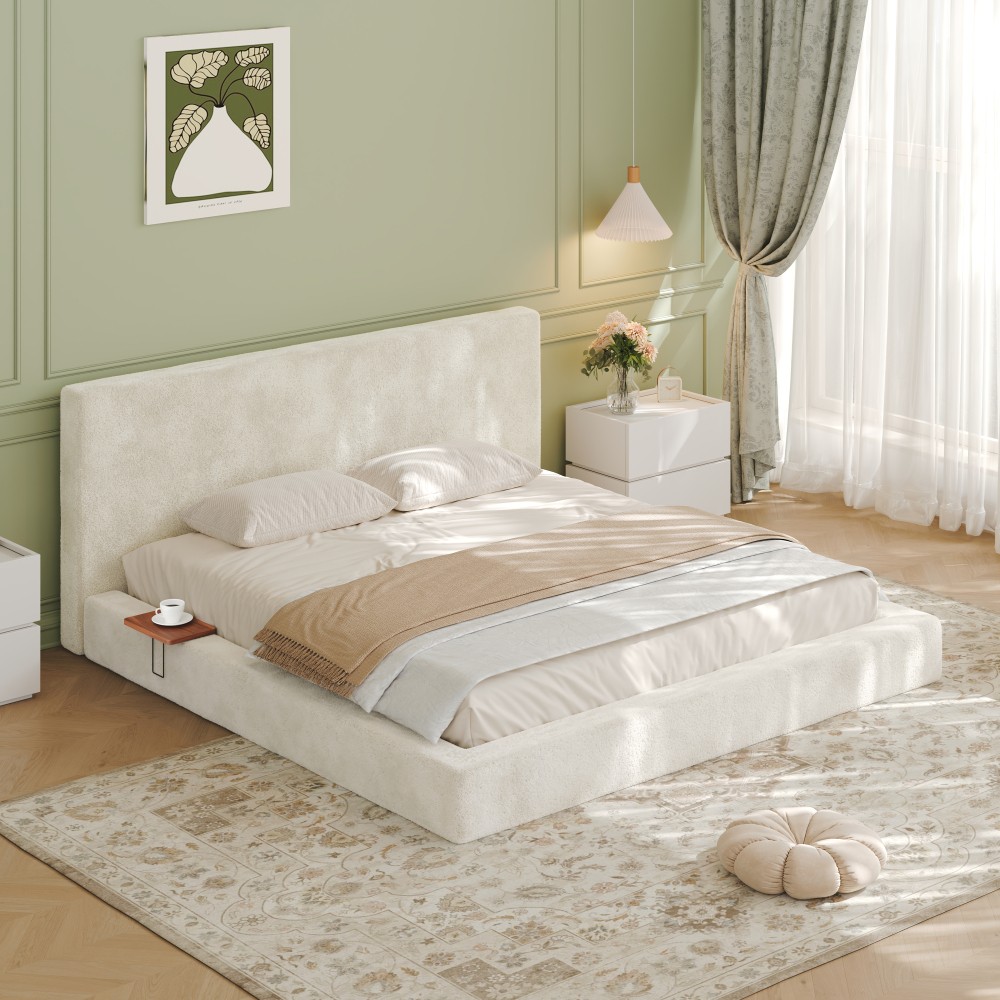 AirFrame King Bed Frame–Sliding Side Table, Cloud Upholstered Sponge Cushion