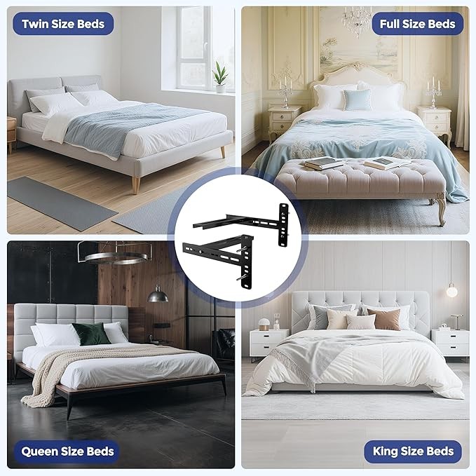 2 Pack Adjustable Headboard Brackets Extension for Bed Base, Frame Metal Kit