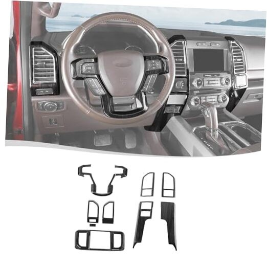 for F-150 2015-2020 Center Console Interior Trim Cover 9Pcs/set Black Wood