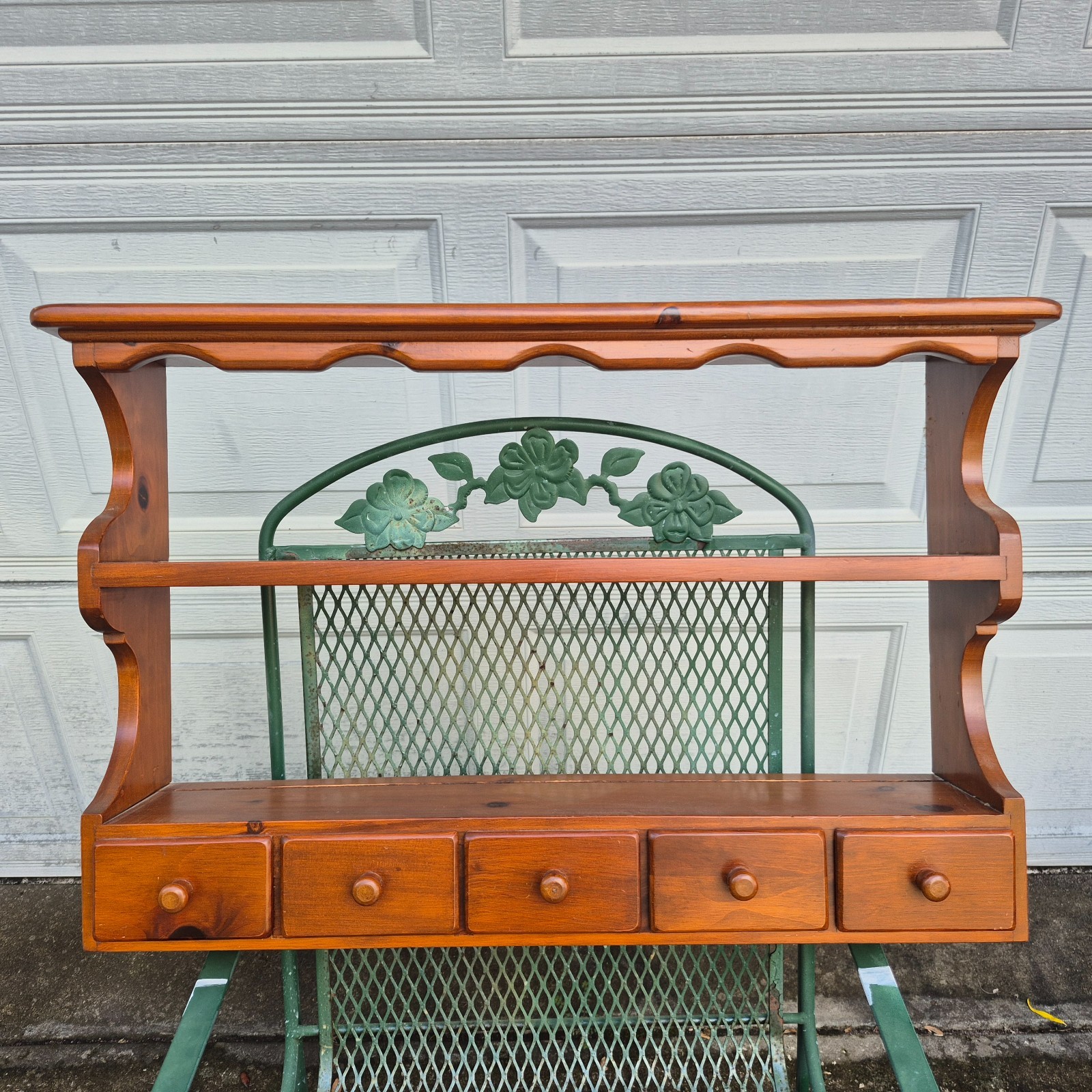 VTG Solid Pine Wall Rack w Plate Groove Display Cup Saucer Curio Shelf 5 Drawers