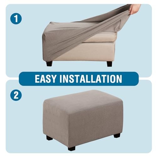 Rectangle Ottoman Slipcover 33″-38″ – Stretch Soft Jacquard Fabric, Washable Pro