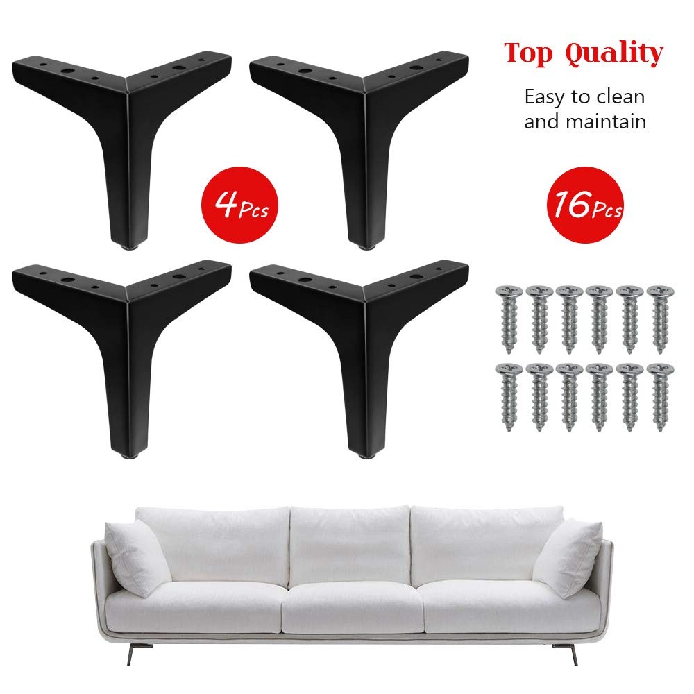 4 PCS 6 Inch Modern Metal Furniture Legs Matte Black Triangle Sofa Couch Feet