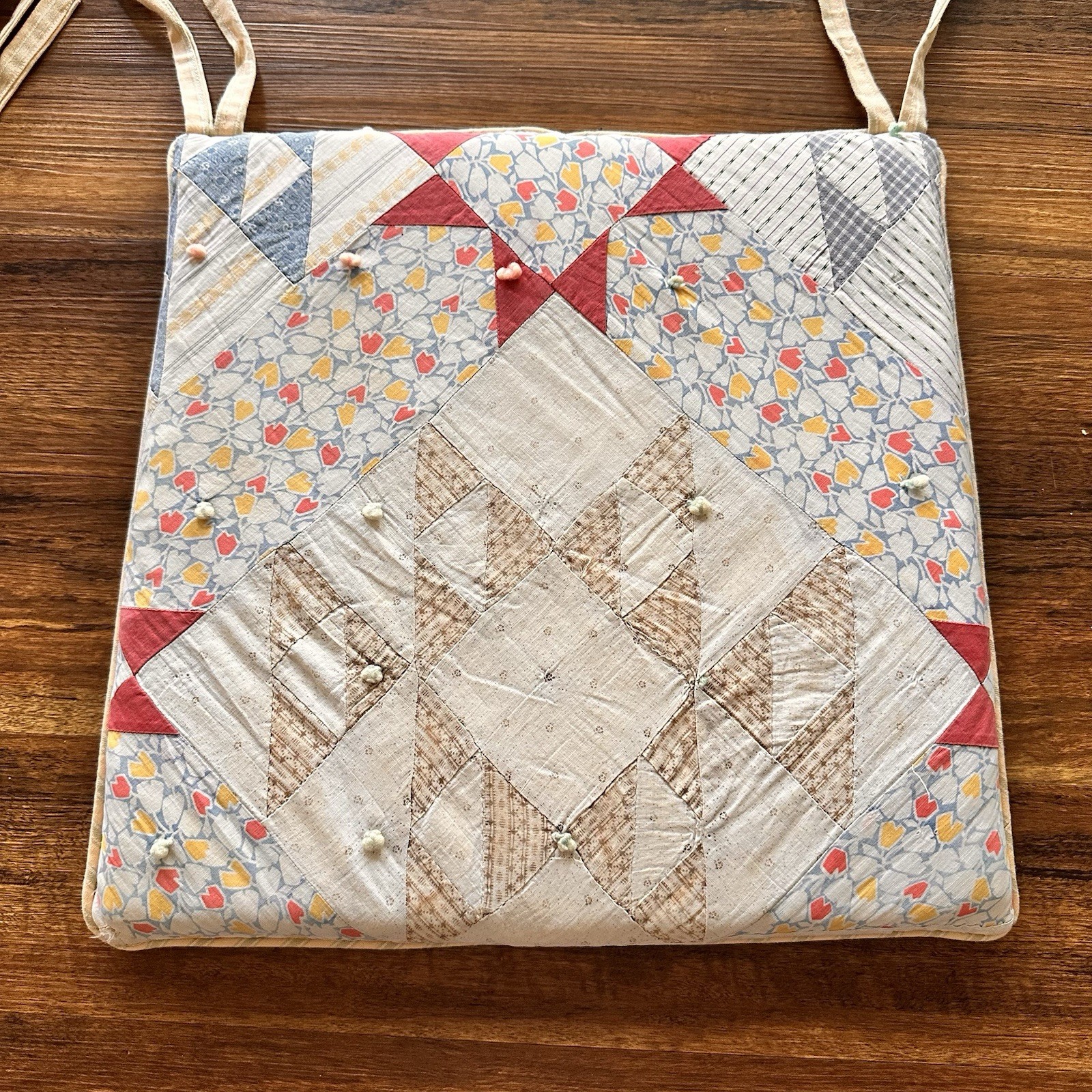 Vintage Set of 6 Quilt Chair Cushions Quilted Handmade Ticking Cottage Core