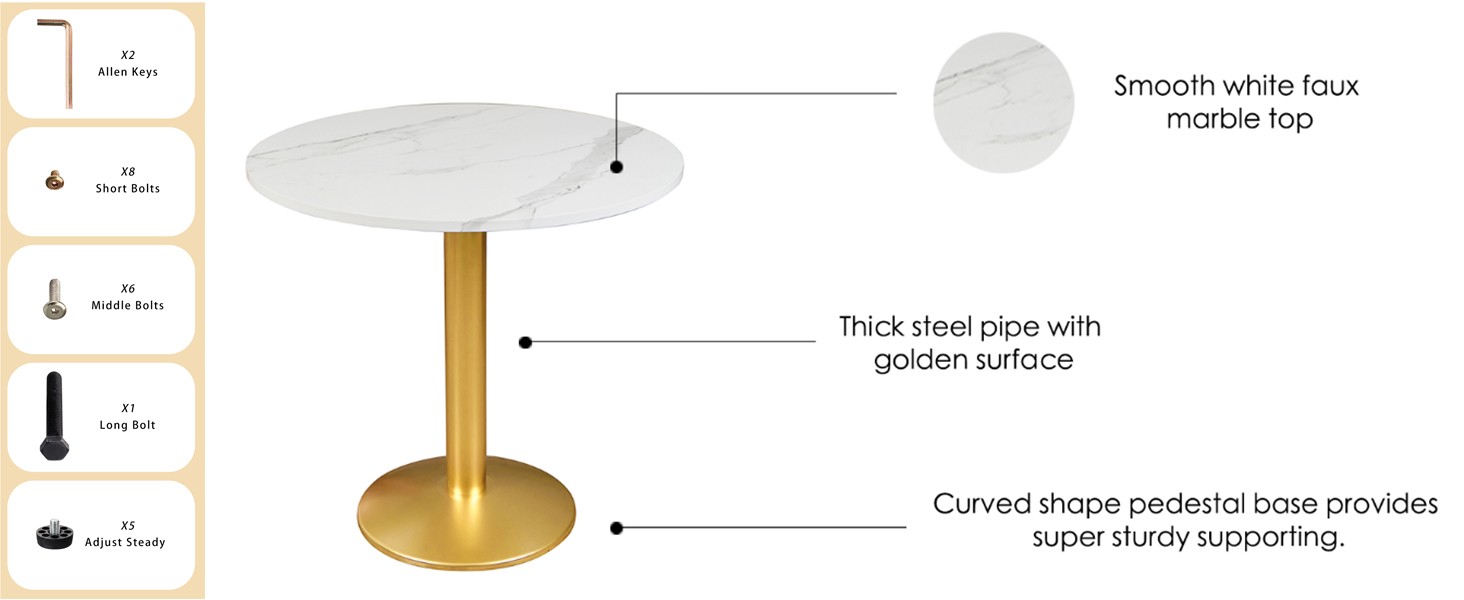 30 Inch Round Dining Table, Modern Tulip Bistro Table with White Faux Marble