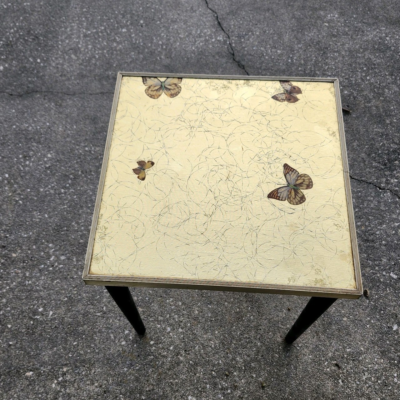 Vintage Retro Artex Butterfly Gilt Gold Leaf Snack Side Table 15″ Nature BoHO