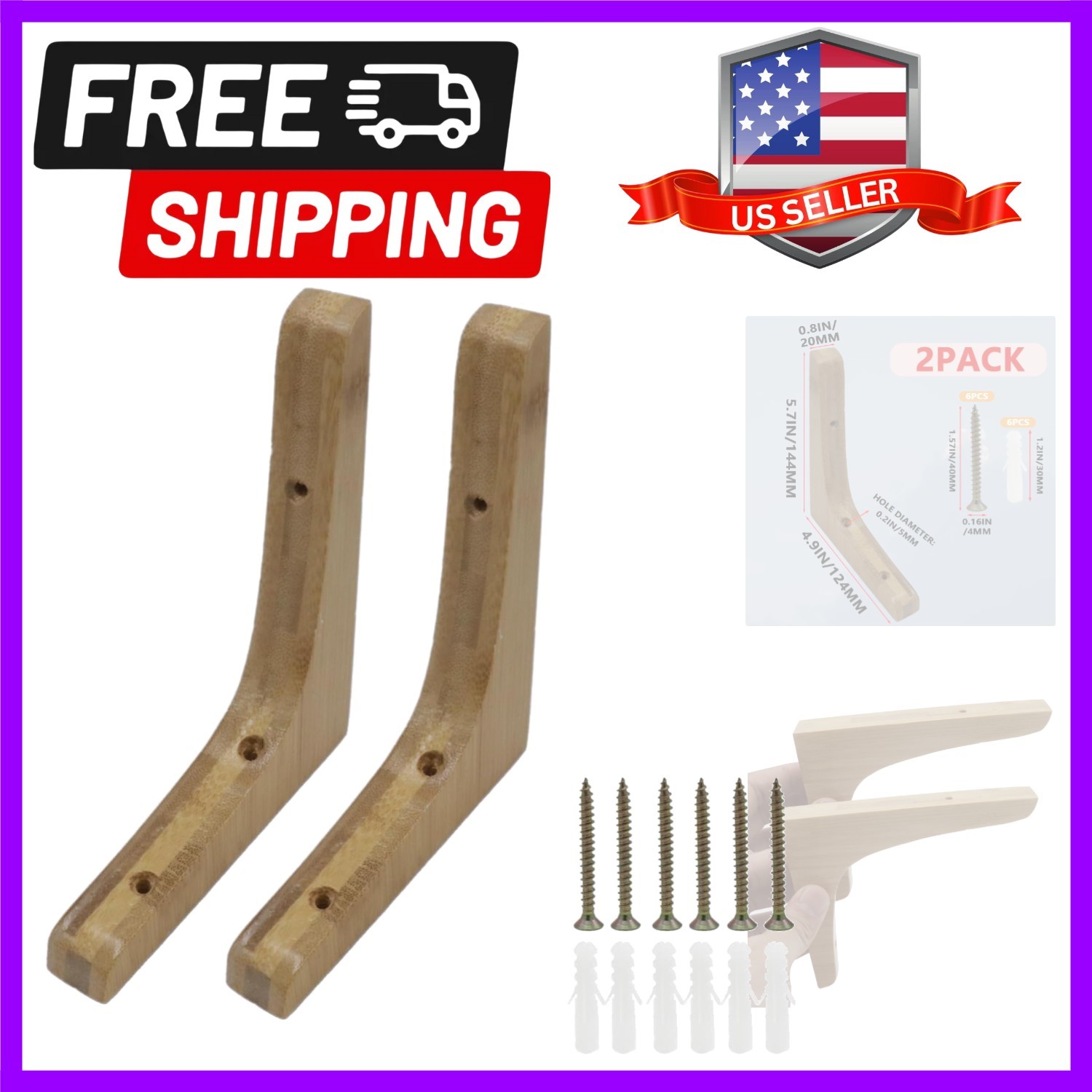 2-Pack Solid Wood Triangle Shelf Bracket 4.9×5.7in L-Shape Corbel | cabinet a…