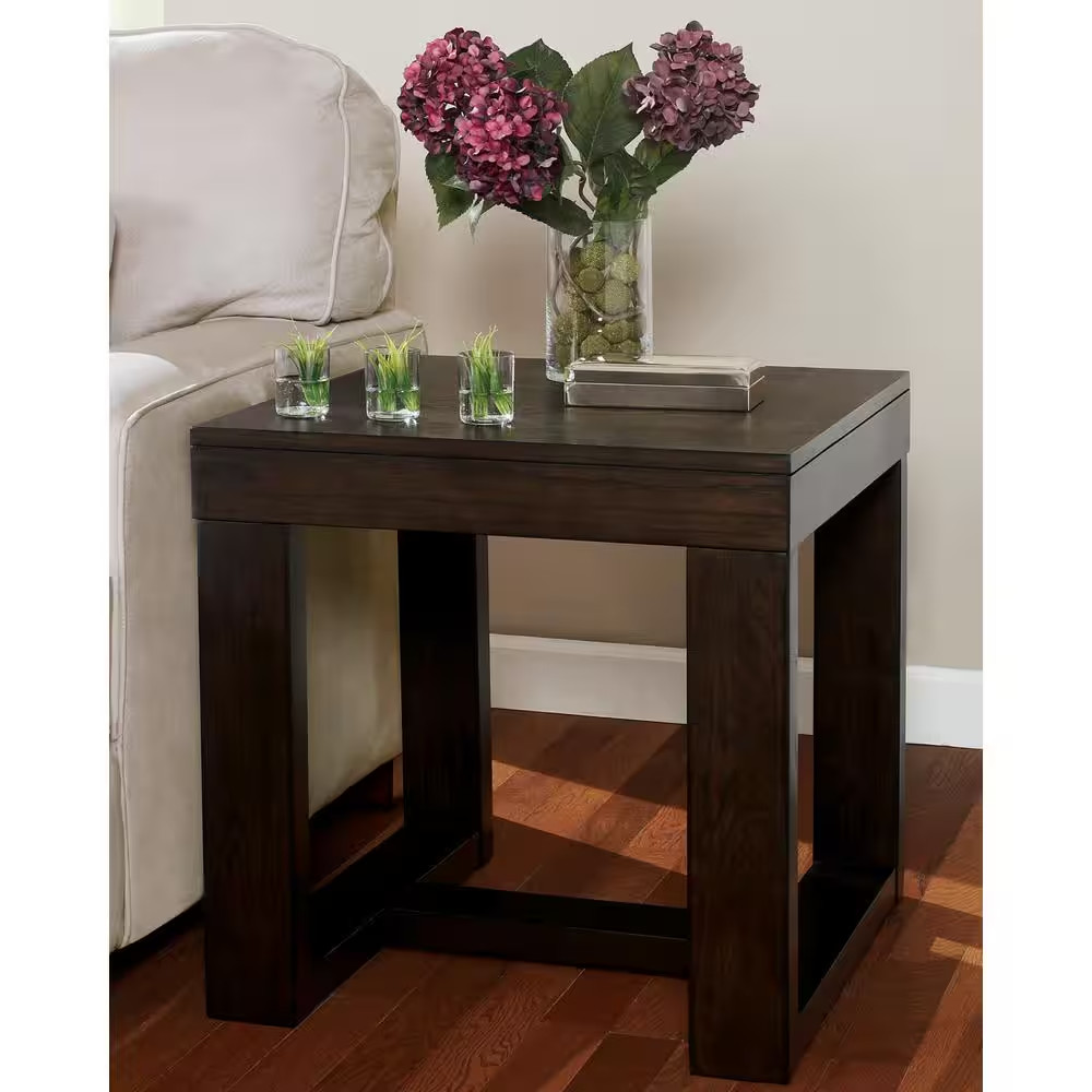 Watson 24.13 In. Dark Brown Square Wood End Table with Trestle Base