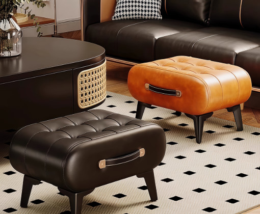 5pcs VINTAGE SYNTHETIC FAUX LEATHER FOOTSTOOL (KHAKI & BLACK only)
