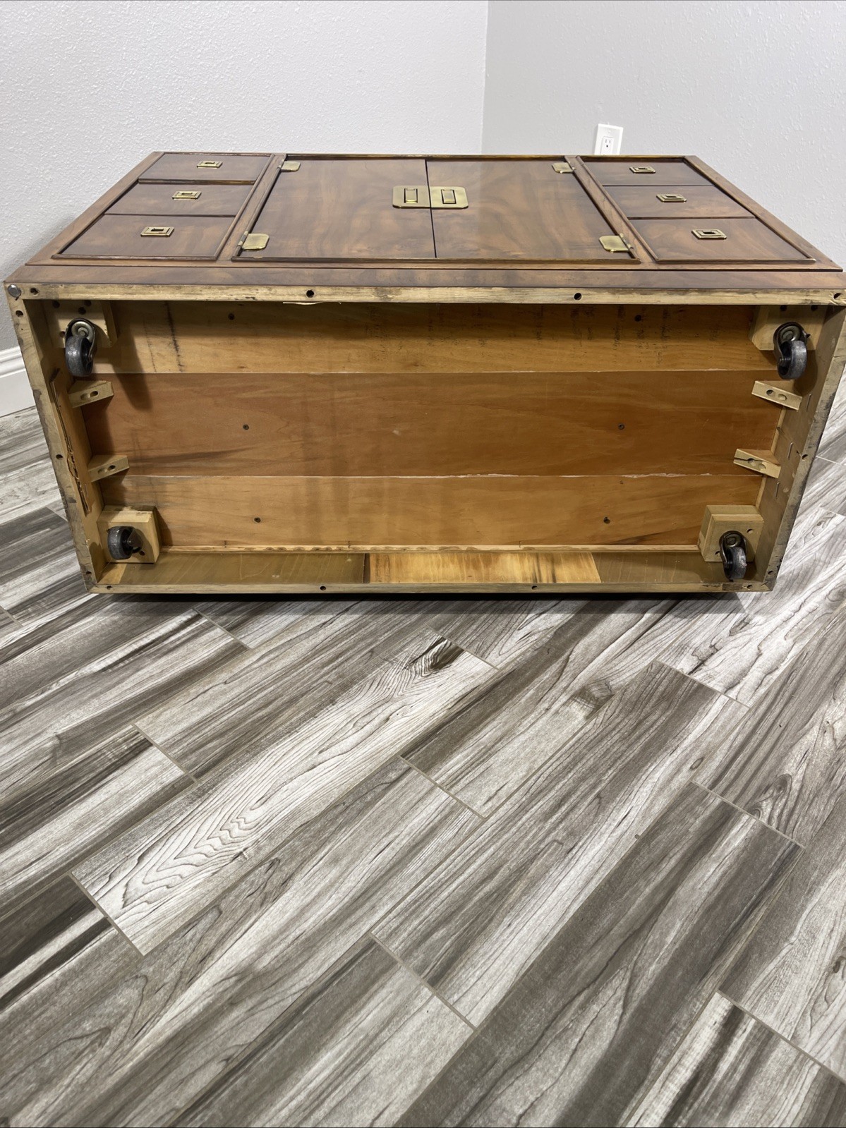 Drexel Heritage Dynasty Burlwood MCM Bar Cart/Buffet ON WHEELS